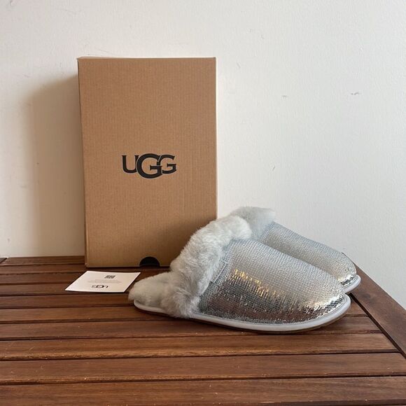 UGG Scuffette II Mirror Ball Slippers Silver Women Size 5 - Picture 3 of 15